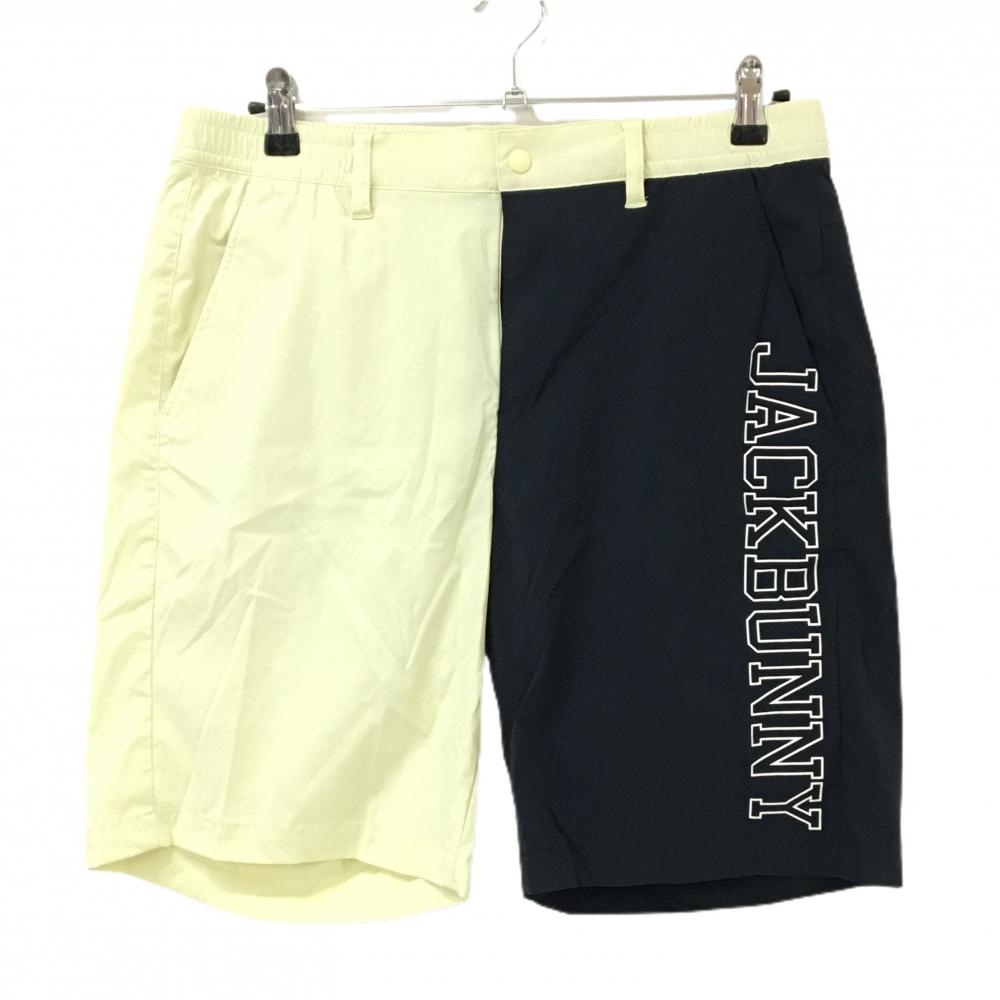 【超美品】ジャックバニー ハーフパンツ イエロー×ネイビー 切替 ビッグロゴ メンズ 6(XL) ゴルフウェア 2025年モデル Jack Bunny