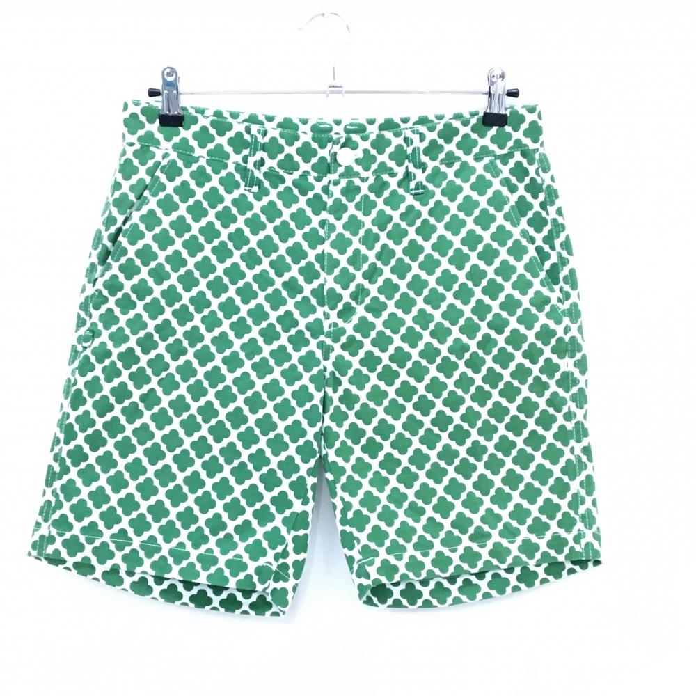 ジャックバニー ハーフパンツ 白×グリーン クローバー柄 バックロゴ メンズ 4(M) ゴルフウェア Jack Bunny