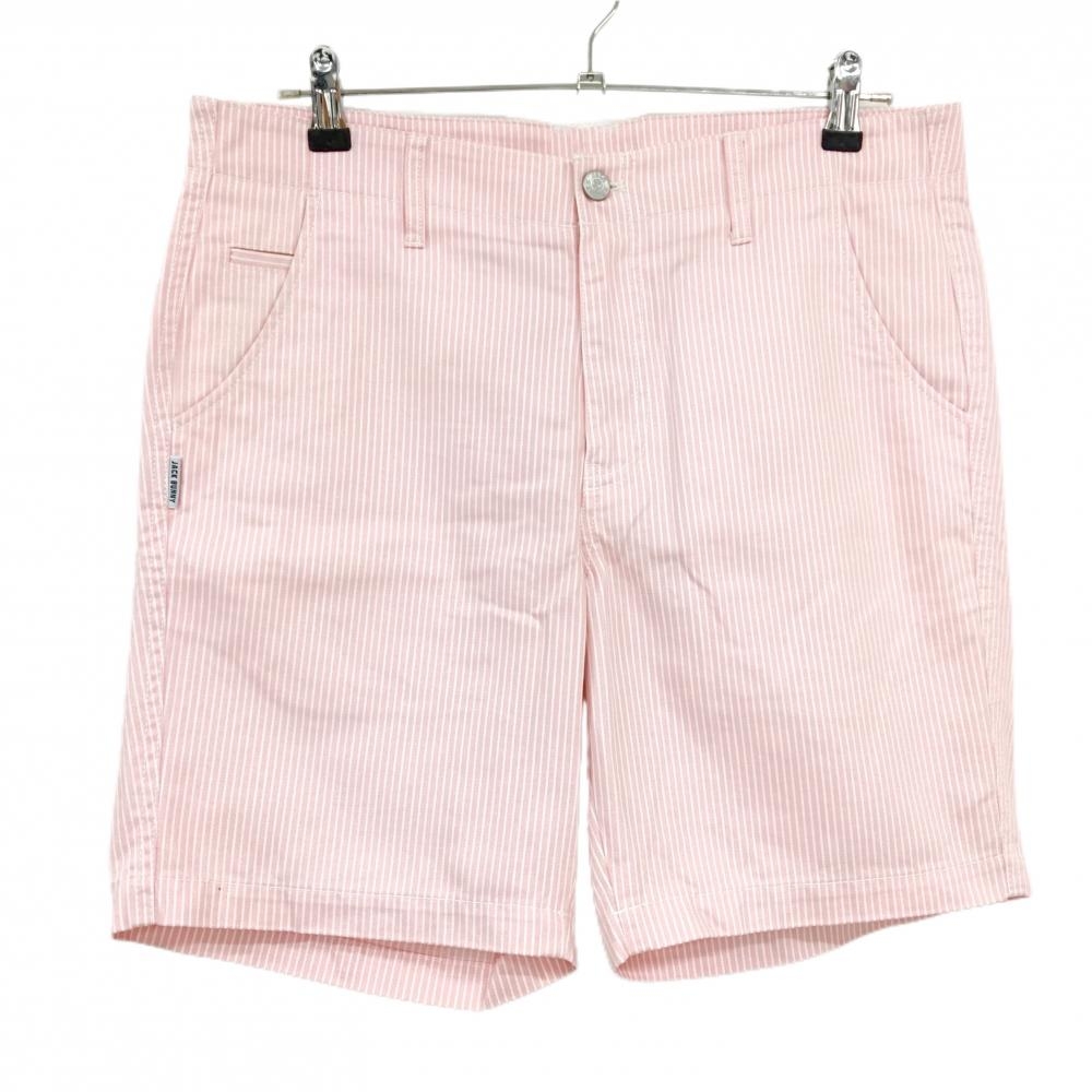 【美品】ジャックバニー ハーフパンツ ピンク×白 ストライプ 総柄  メンズ 5(L) ゴルフウェア Jack Bunny