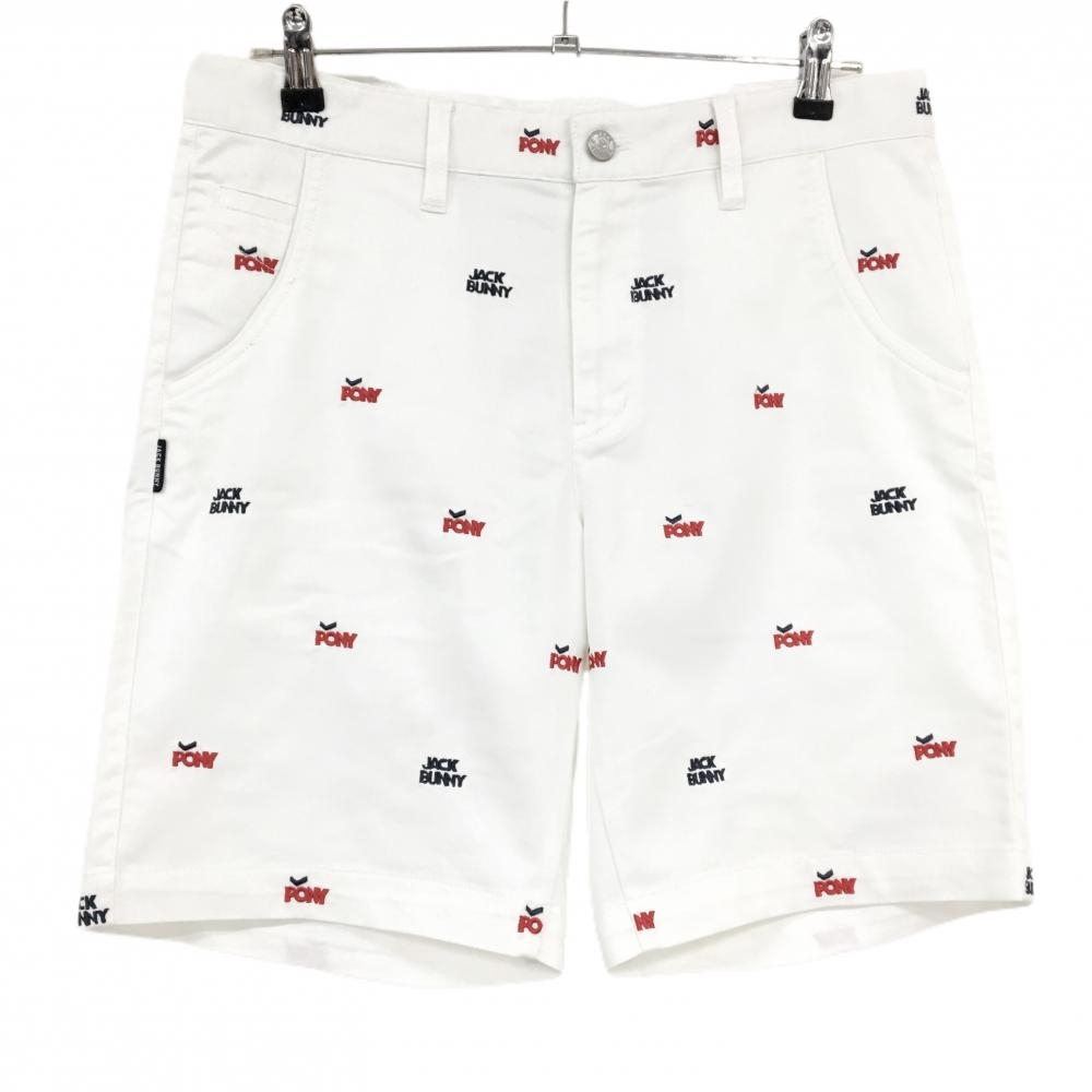 ジャックバニー ハーフパンツ 白×ネイビー×レッド ロゴ刺しゅう 総柄 メンズ 5(L) ゴルフウェア Jack Bunny