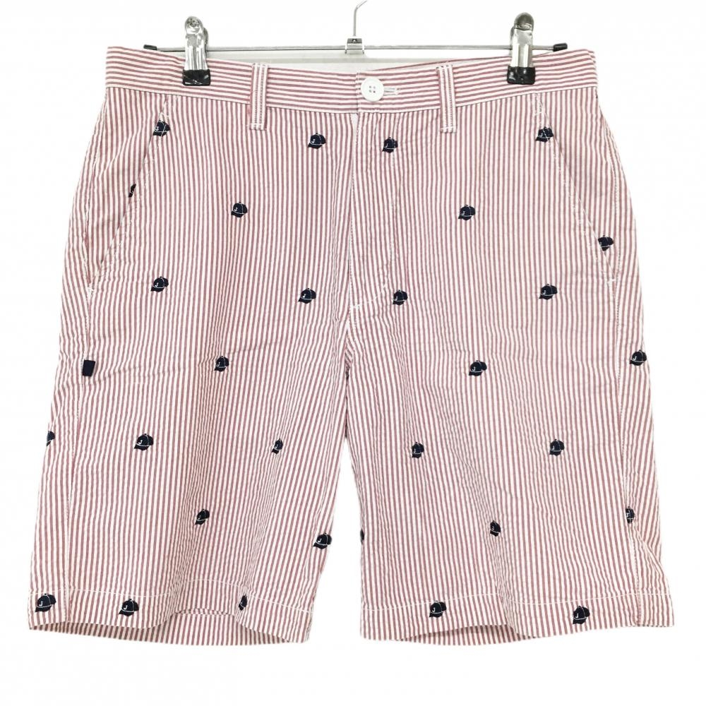 【美品】ジャックバニー ハーフパンツ レッド×白 ストライプ キャップ刺しゅう総柄   メンズ 4(M) ゴルフウェア Jack Bunny