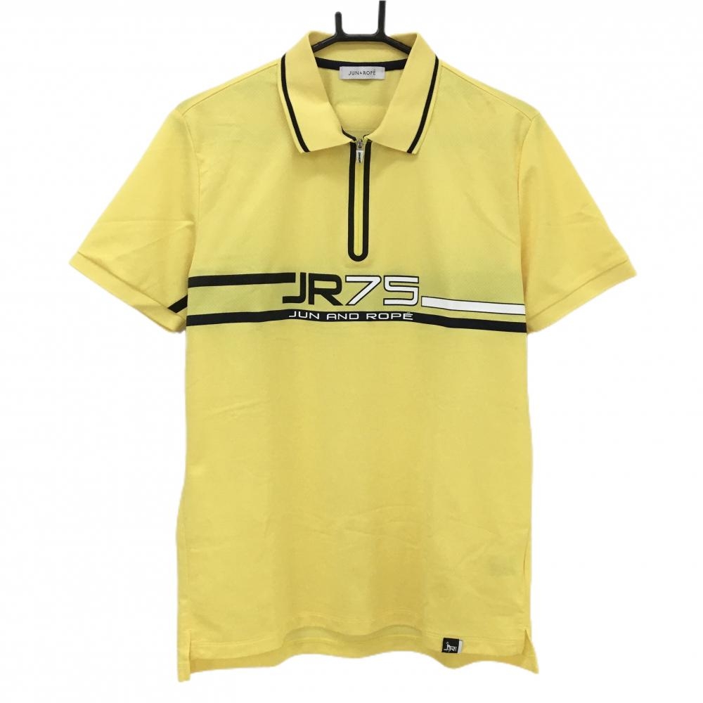 【超美品】ジュンアンドロペ 半袖ポロシャツ イエロー×黒 ハーフジップ 胸元ロゴライン  メンズ M ゴルフウェア JUN＆ROPE