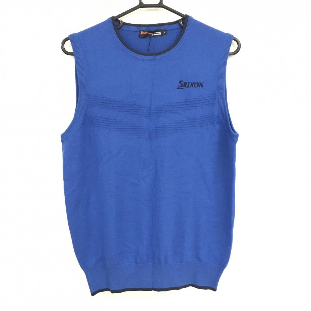 【新品】スリクソンバイデサント ニットベスト ブルー×ネイビー ロゴ刺しゅう ウール混  メンズ L ゴルフウェア SRIXON