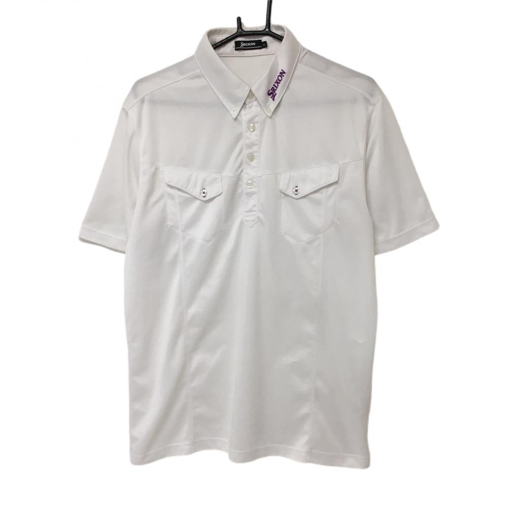 スリクソン 半袖ポロシャツ 白×パープル ボタンダウン ロゴ刺しゅう メンズ LL ゴルフウェア SRIXON 画像