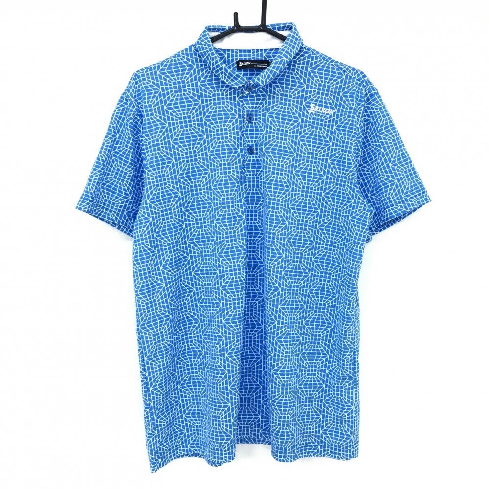 スリクソンbyデサント 半袖ポロシャツ ライトブルー×白 総柄  メンズ 3L ゴルフウェア SRIXON 画像