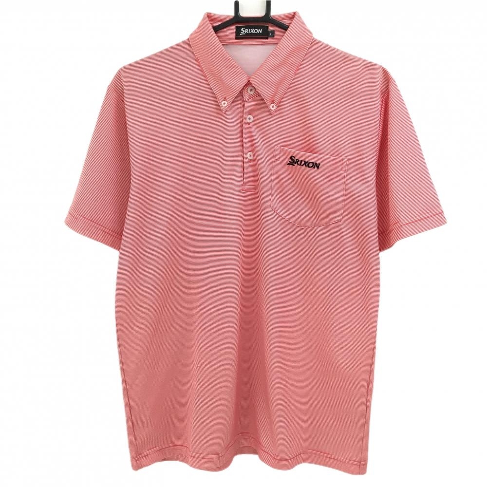 スリクソン 半袖ポロシャツ レッド×白 細ボーダー 胸ポケット ロゴ刺しゅう メンズ M ゴルフウェア SRIXON