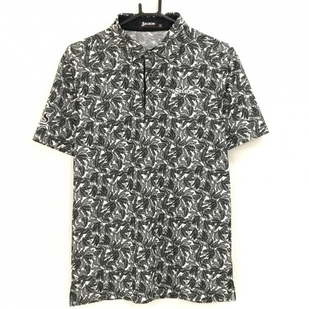 【超美品】スリクソン 半袖ポロシャツ グレー×黒 リーフ柄  メンズ M ゴルフウェア SRIXON