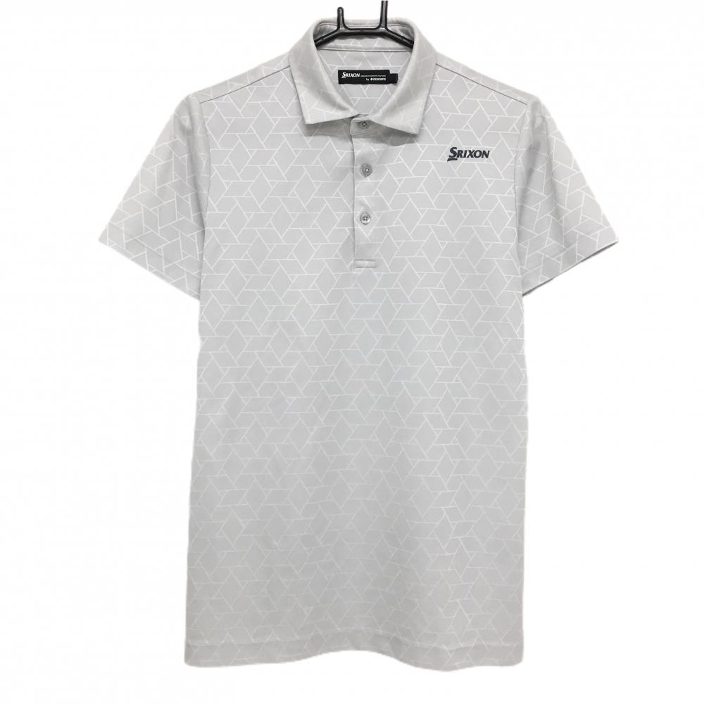 【超美品】スリクソンbyデサント 半袖ポロシャツ グレー×白 総柄 胸元ロゴ メンズ M ゴルフウェア SRIXON