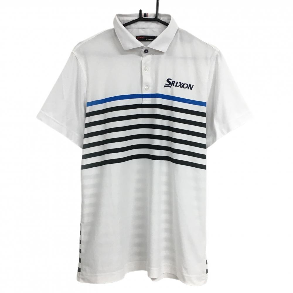 スリクソンbyデサント 半袖ポロシャツ 白×黒 一部ボーダー ロゴ刺しゅう  メンズ LL ゴルフウェア SRIXON