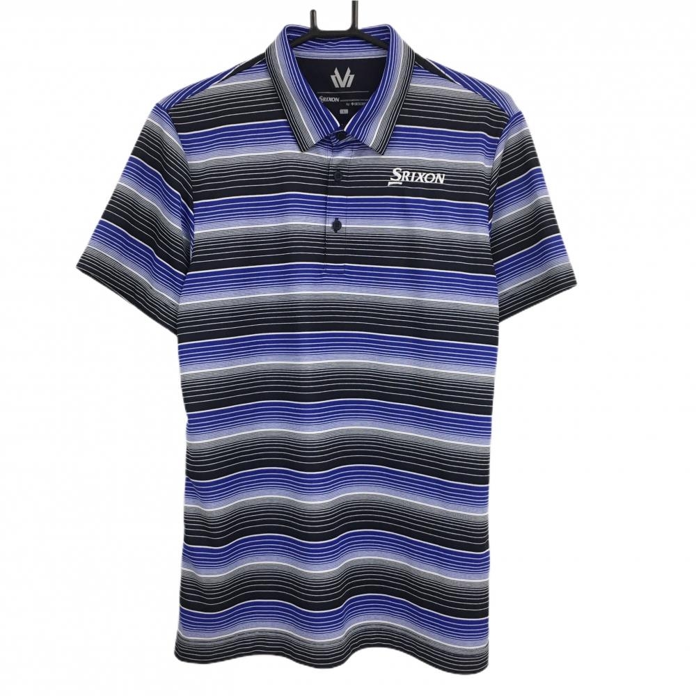 【超美品】スリクソンバイデサント 半袖ポロシャツ ブルー×黒 ボーダー  メンズ L ゴルフウェア SRIXON