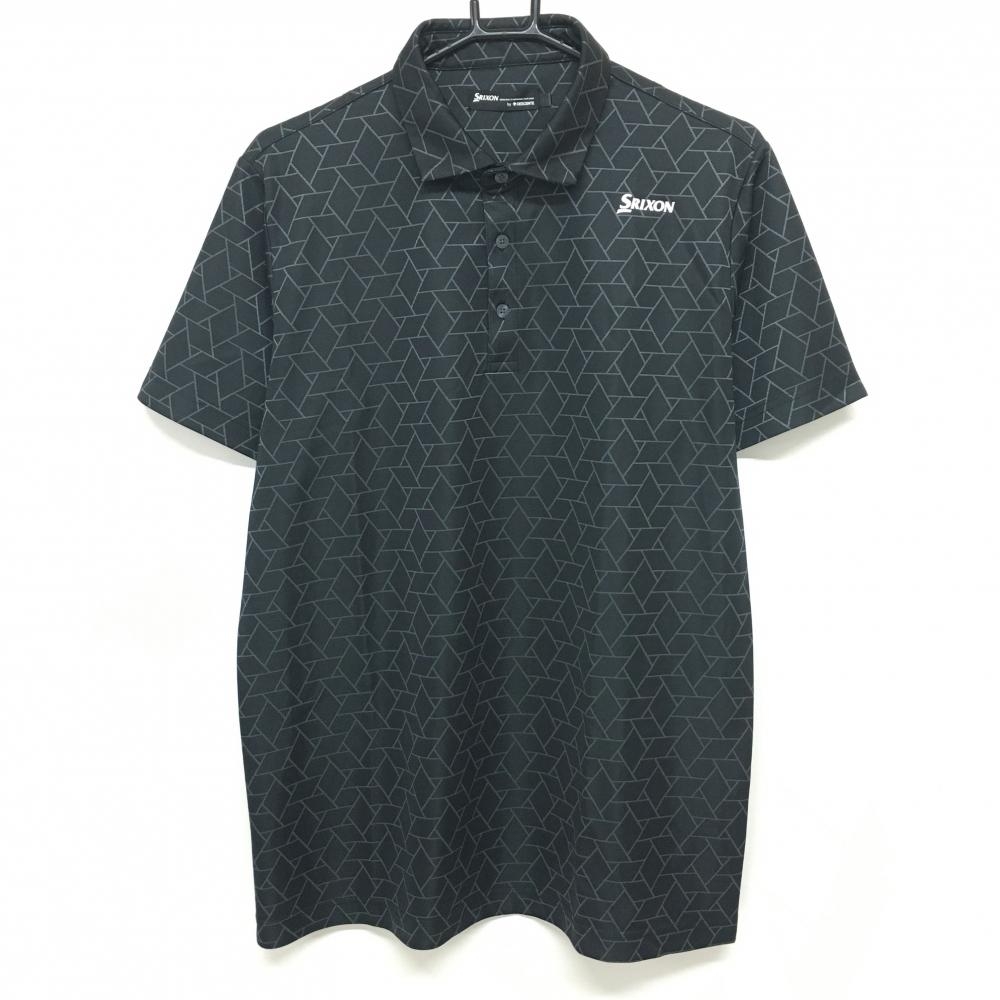 【超美品】スリクソンバイデサント 半袖ポロシャツ 黒×グレー 総柄 ロゴプリント メンズ LL ゴルフウェア SRIXON