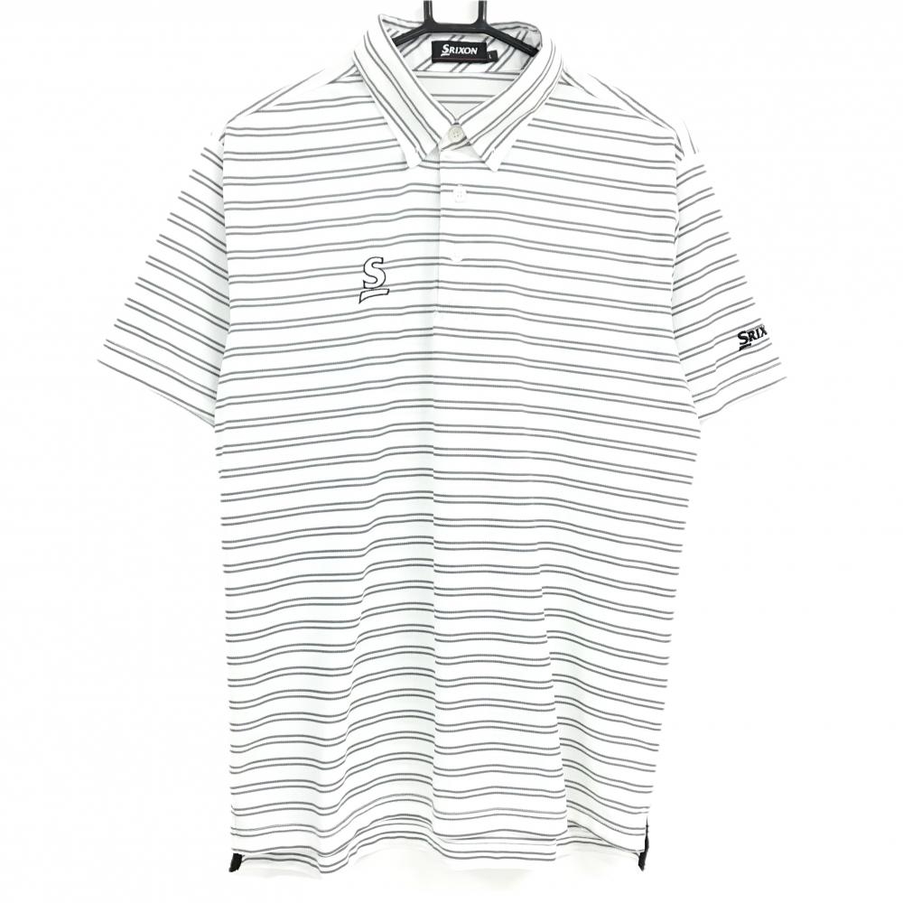 【超美品】スリクソン 半袖ポロシャツ 白×グレー ボーダー ボタンダウン  メンズ L ゴルフウェア SRIXON