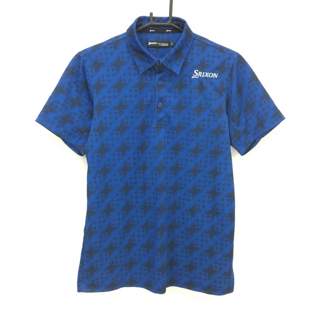 【美品】スリクソンバイデサント 半袖ポロシャツ ブルー×ネイビー 総柄  メンズ M ゴルフウェア SRIXON