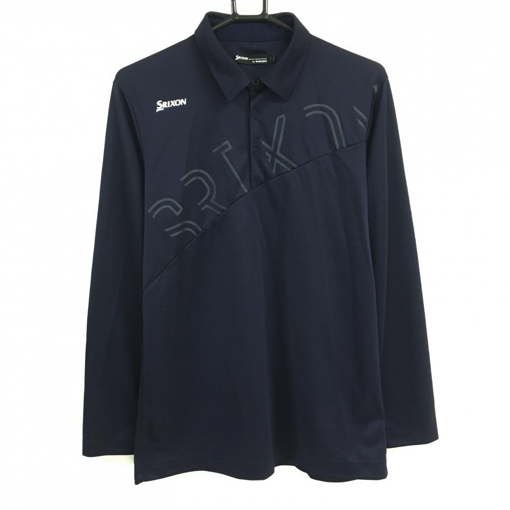 【美品】スリクソンバイデサント 長袖ポロシャツ ダークネイビー フロントロゴプリント メンズ L ゴルフウェア SRIXON