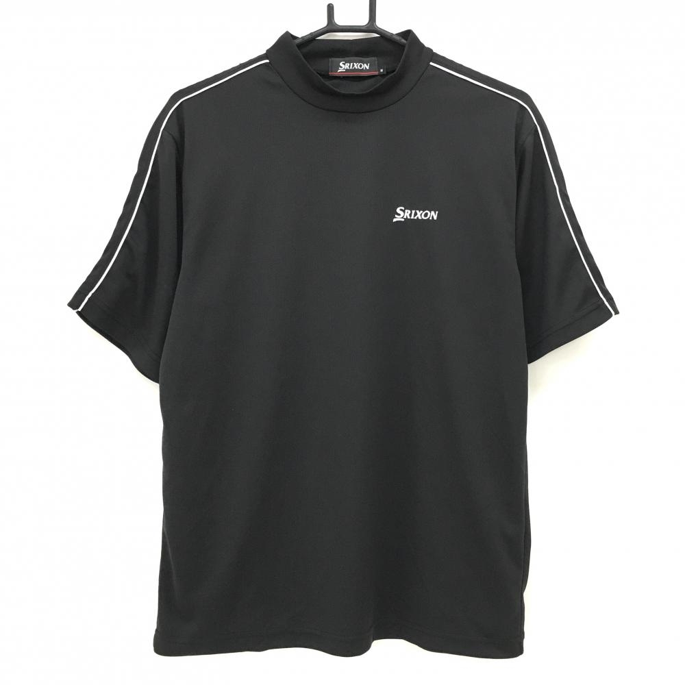 【超美品】スリクソン 半袖ハイネックシャツ 黒×白 パイピングライン ロゴ刺しゅう メンズ M ゴルフウェア SRIXON