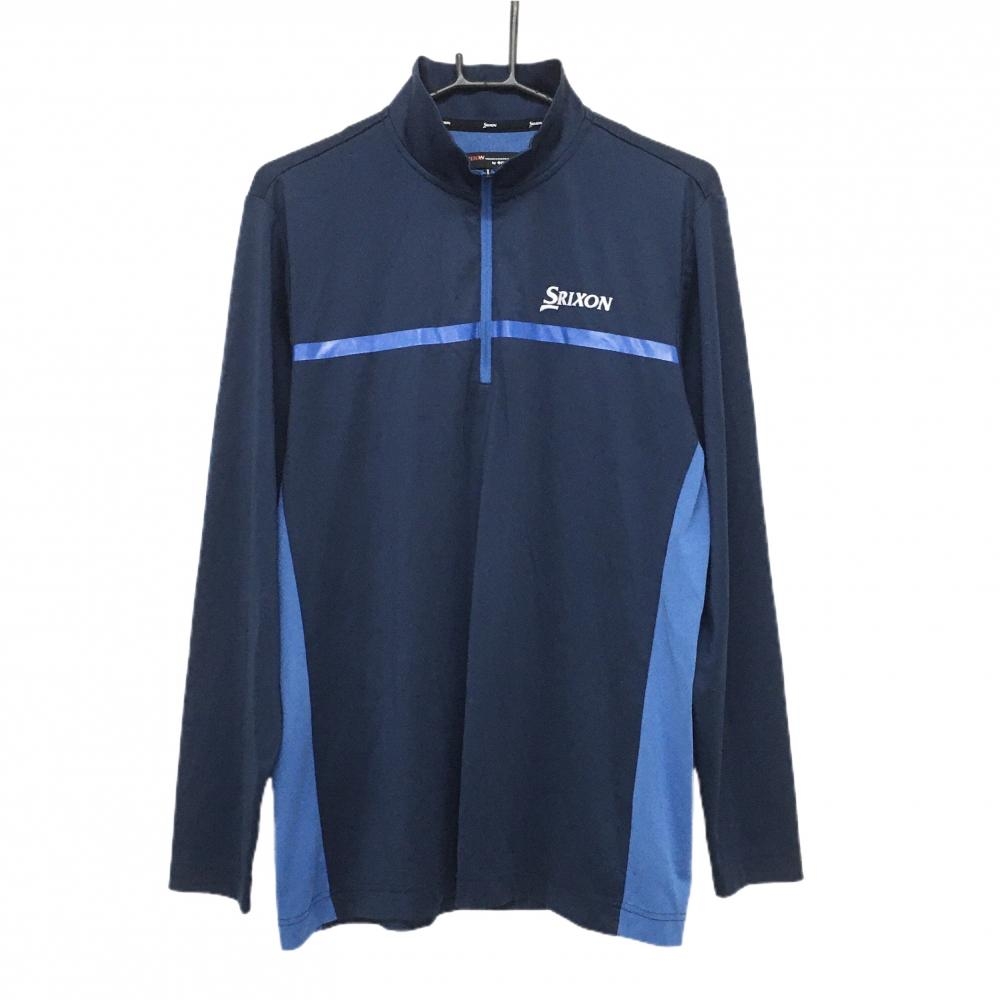 【超美品】スリクソンバイデサント 長袖ハイネックシャツ ダークネイビー×ブルー 胸元ライン ロゴ刺しゅう  メンズ L ゴルフウェア SRIXON