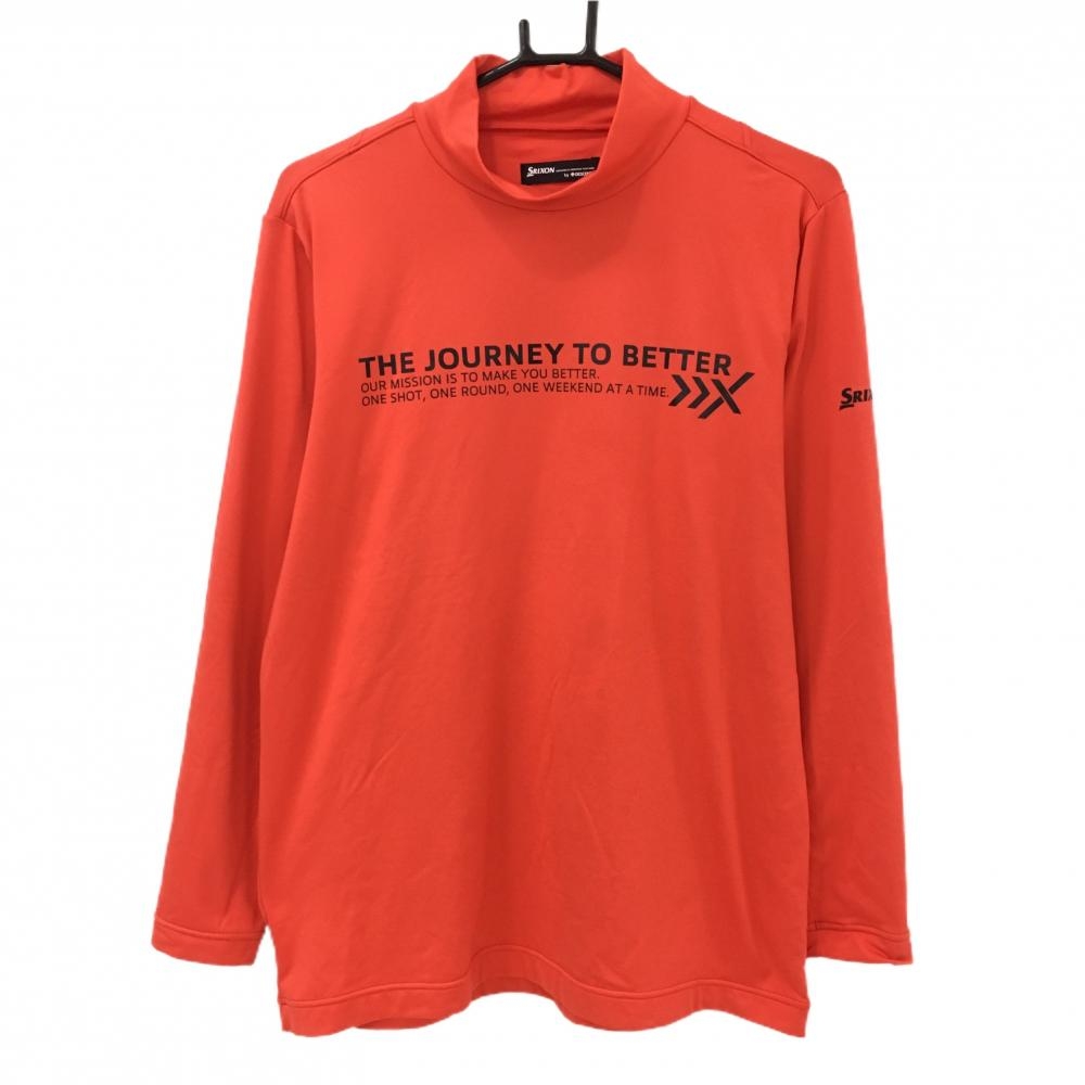【美品】スリクソンバイデサント 長袖ハイネックシャツ レッド×黒 裏微起毛 ロゴプリント メンズ L ゴルフウェア SRIXON