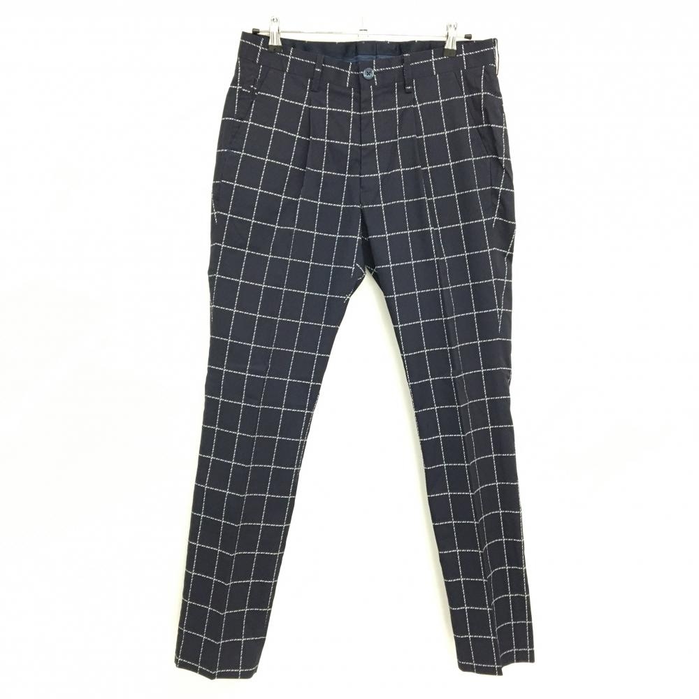 【美品】スリクソンバイデサント パンツ ネイビー×白 格子柄 ストレッチ メンズ ウエスト88cm ゴルフウェア SRIXON