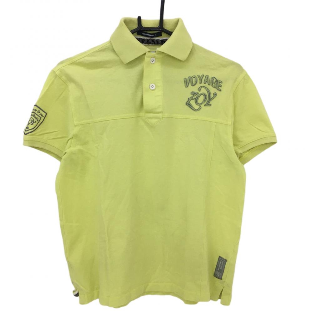ゾーイ 半袖ポロシャツ ライムイエロー ロゴグレー コットン混 メンズ 2(M) ゴルフウェア ZOY 画像