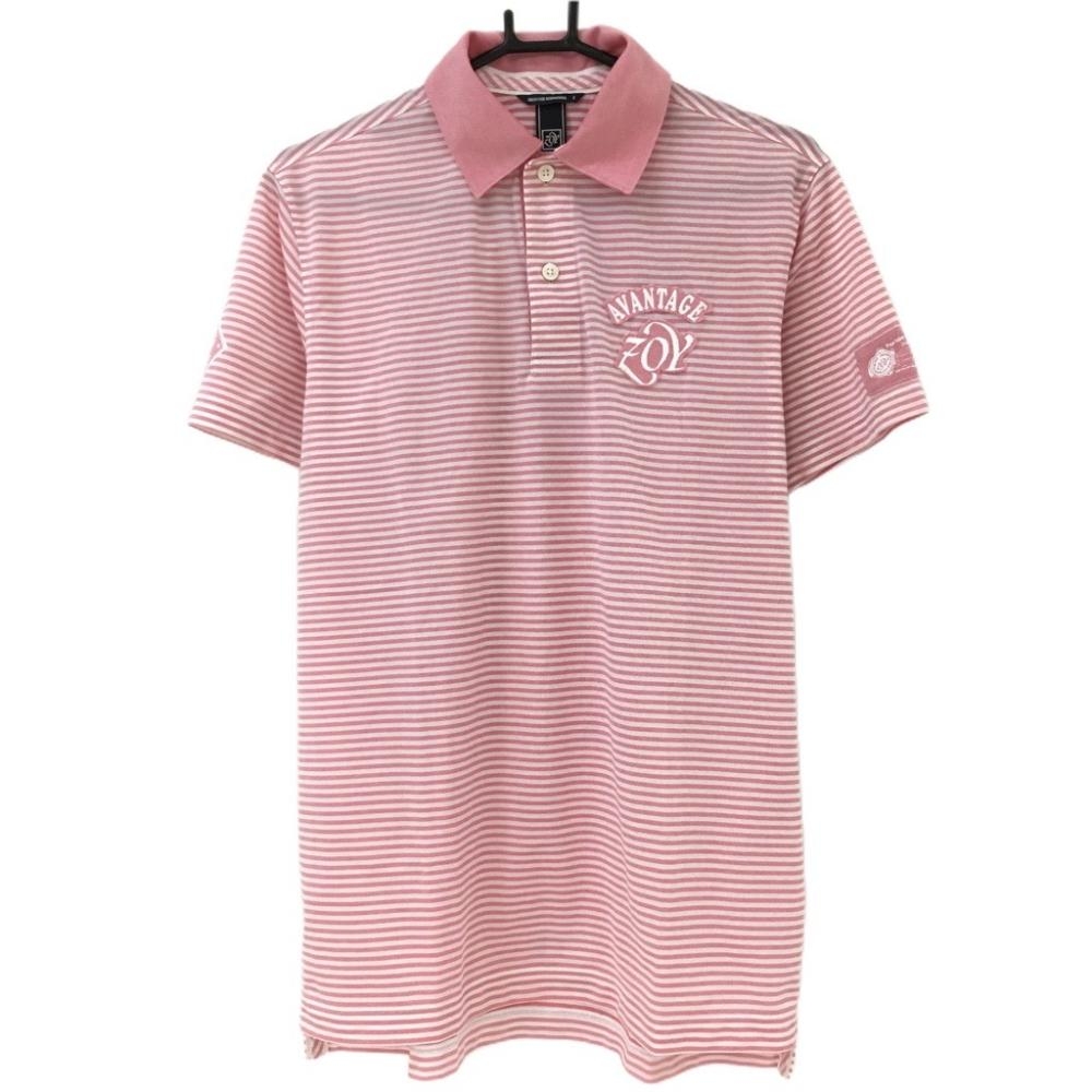 【超美品】ゾーイ 半袖ポロシャツ ピンク×白 ボーダー メンズ 3(L) ゴルフウェア ZOY