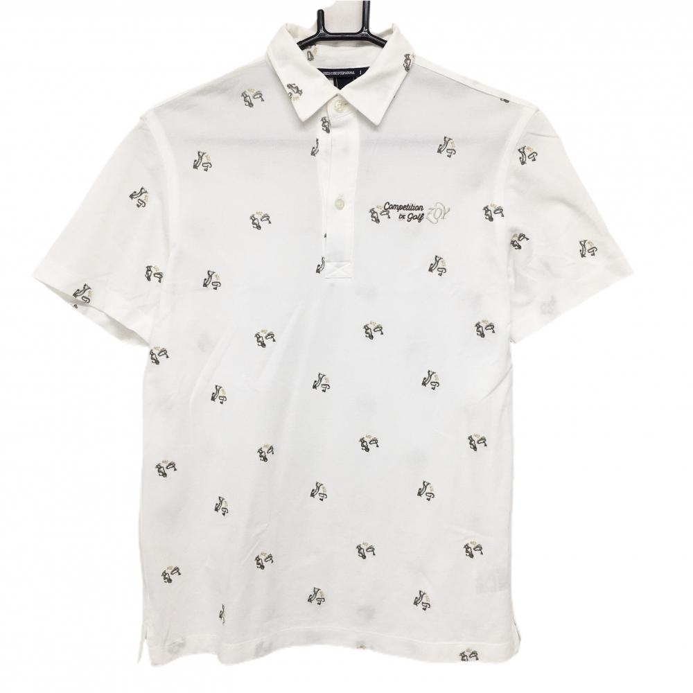 ゾーイ 半袖ポロシャツ 白×カーキ系 刺しゅう総柄  メンズ 1(S) ゴルフウェア ZOY