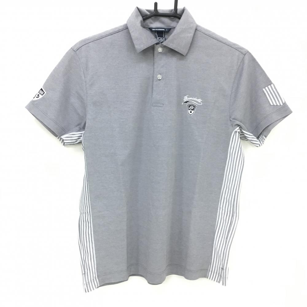 【超美品】ゾーイ 半袖ポロシャツ グレー系×白 サイドストライプ ロゴ刺しゅう メンズ 1(S) ゴルフウェア ZOY
