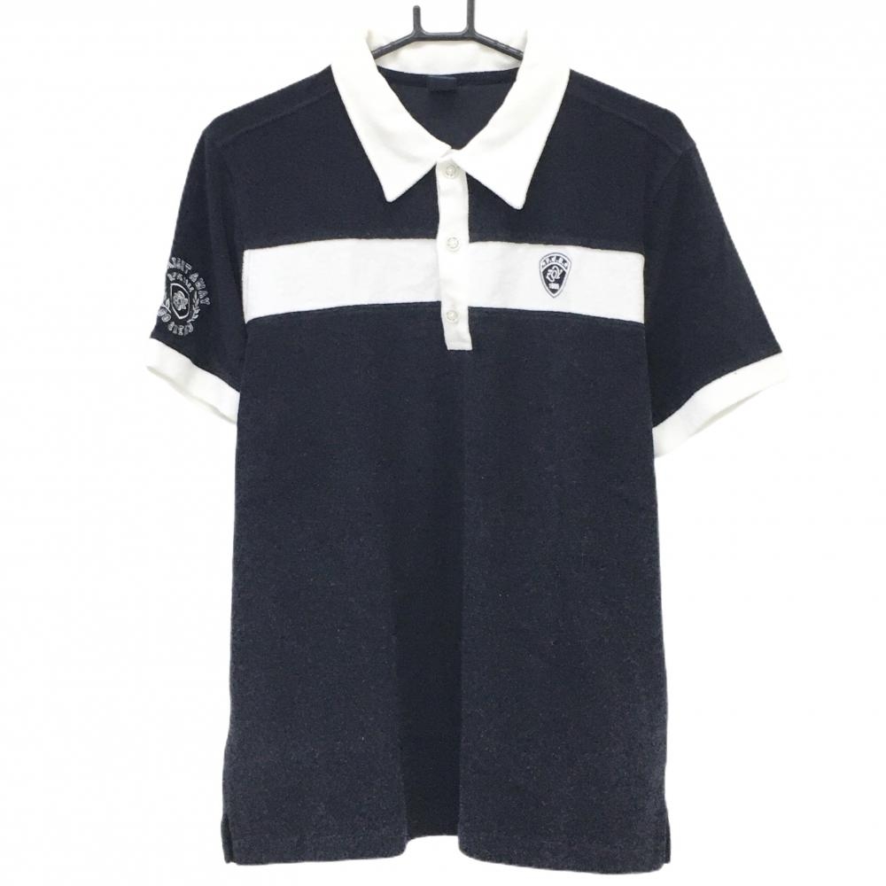 ゾーイ 半袖ポロシャツ 黒×白 パイル生地 ワッペン メンズ LL ゴルフウェア ZOY