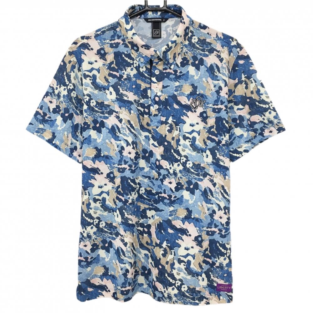 ゾーイ×LIBERTY 半袖ポロシャツ ブルー系×ベージュ系×ライトピンク 総柄   メンズ 3(L) ゴルフウェア ZOY
