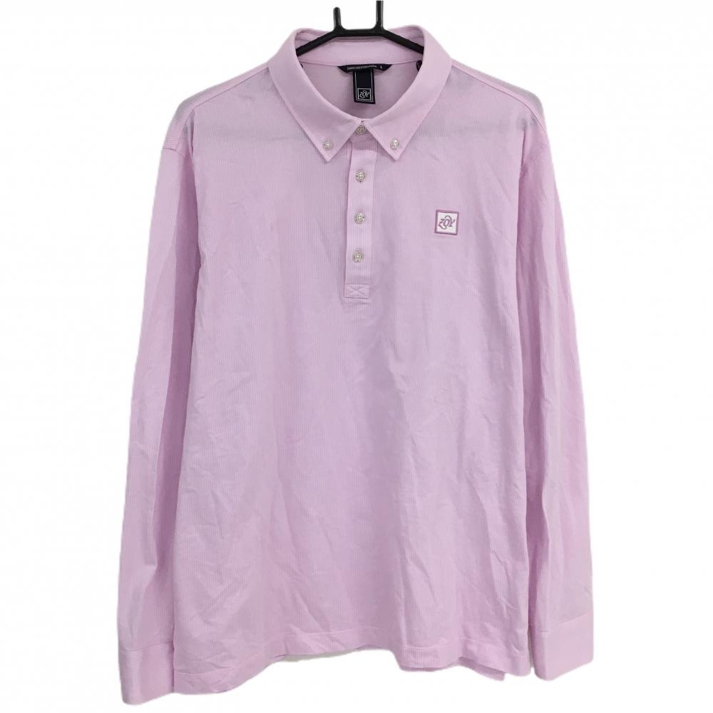 【超美品】ゾーイ 長袖ポロシャツ ピンク×白 ストライプ ストレッチ 接触冷感 メンズ 4(XL) ゴルフウェア 2024年モデル ZOY