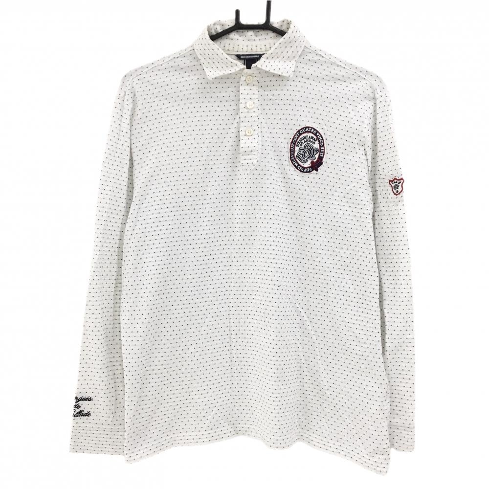 ゾーイ 長袖ポロシャツ 白×黒 ドット調 ロゴワッペン メンズ 3(L) ゴルフウェア ZOY