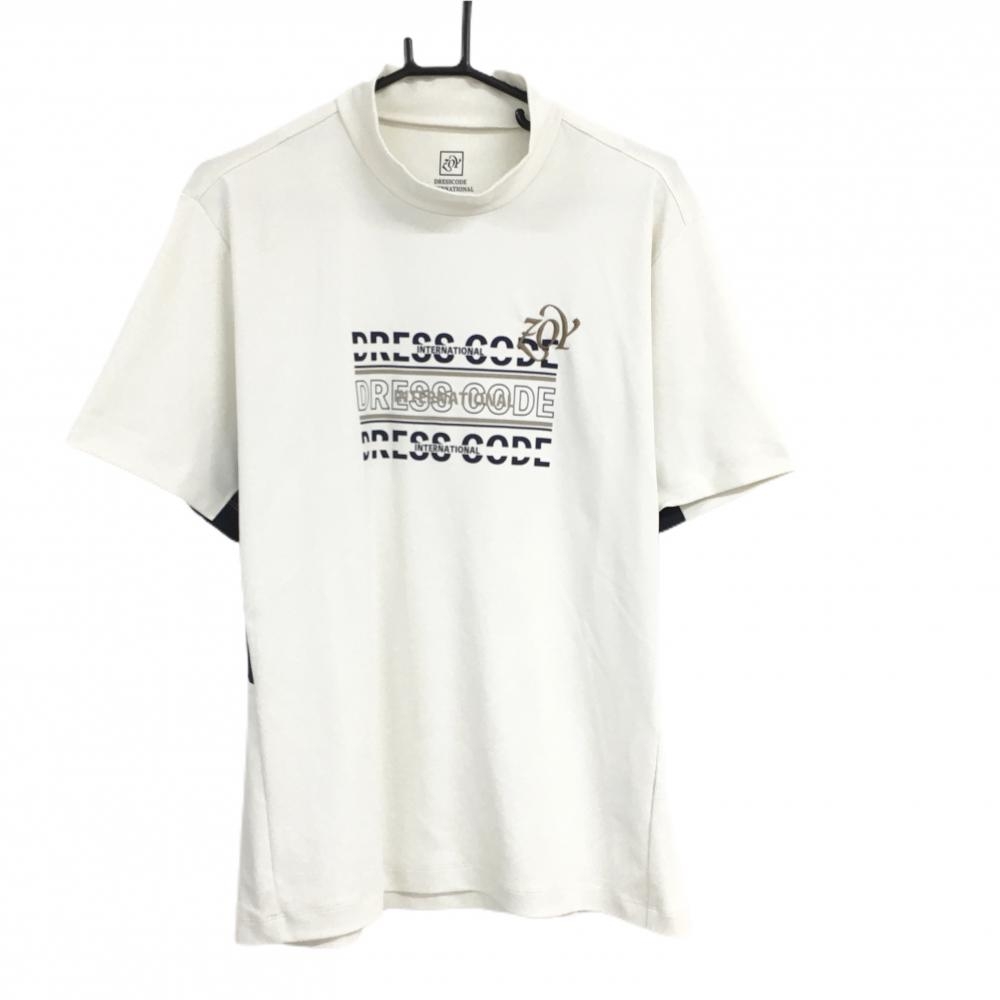 【美品】ゾーイ 半袖ハイネックシャツ アイボリー×ネイビー サイド一部ライン メンズ 3(L) ゴルフウェア ZOY