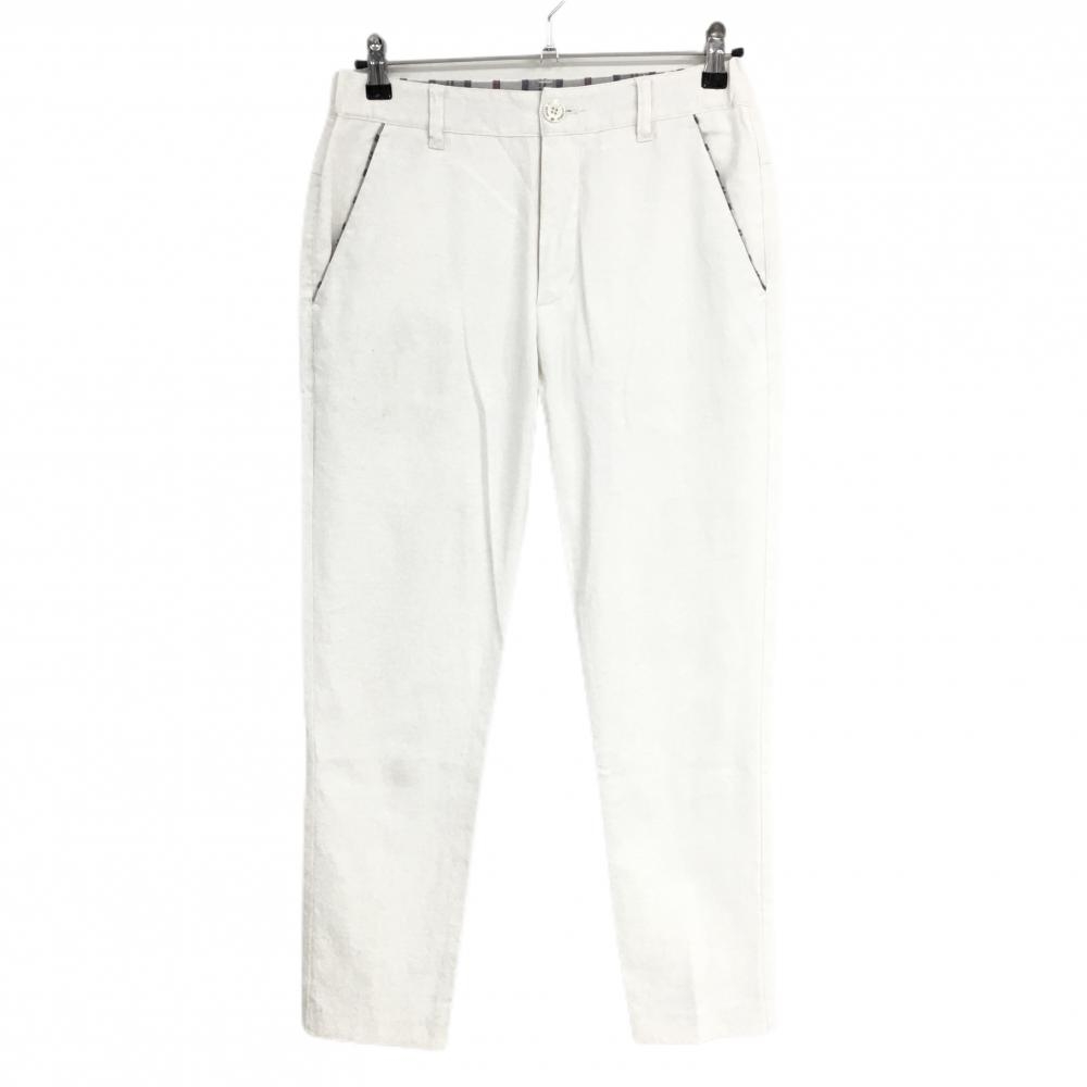 ゾーイ パンツ アイボリー 地模様 一部チェック柄 バックロゴ 麻混  メンズ 1076 ゴルフウェア ZOY