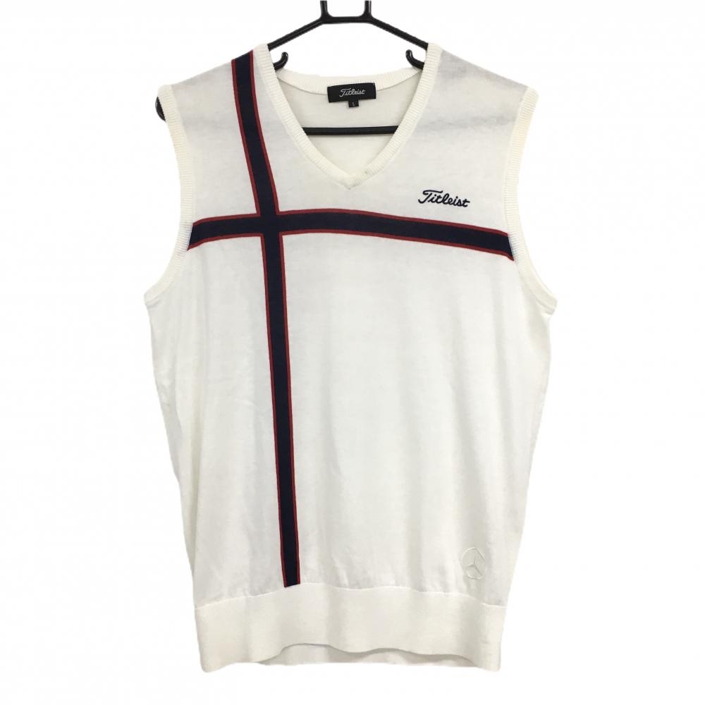 タイトリスト ニットベスト 白×ネイビー メルセデスベンツ コットン混 メンズ L ゴルフウェア TITLEIST