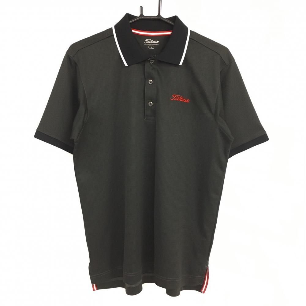 タイトリスト 半袖ポロシャツ 黒×白 ロゴレッド メンズ L ゴルフウェア TITLEIST 画像