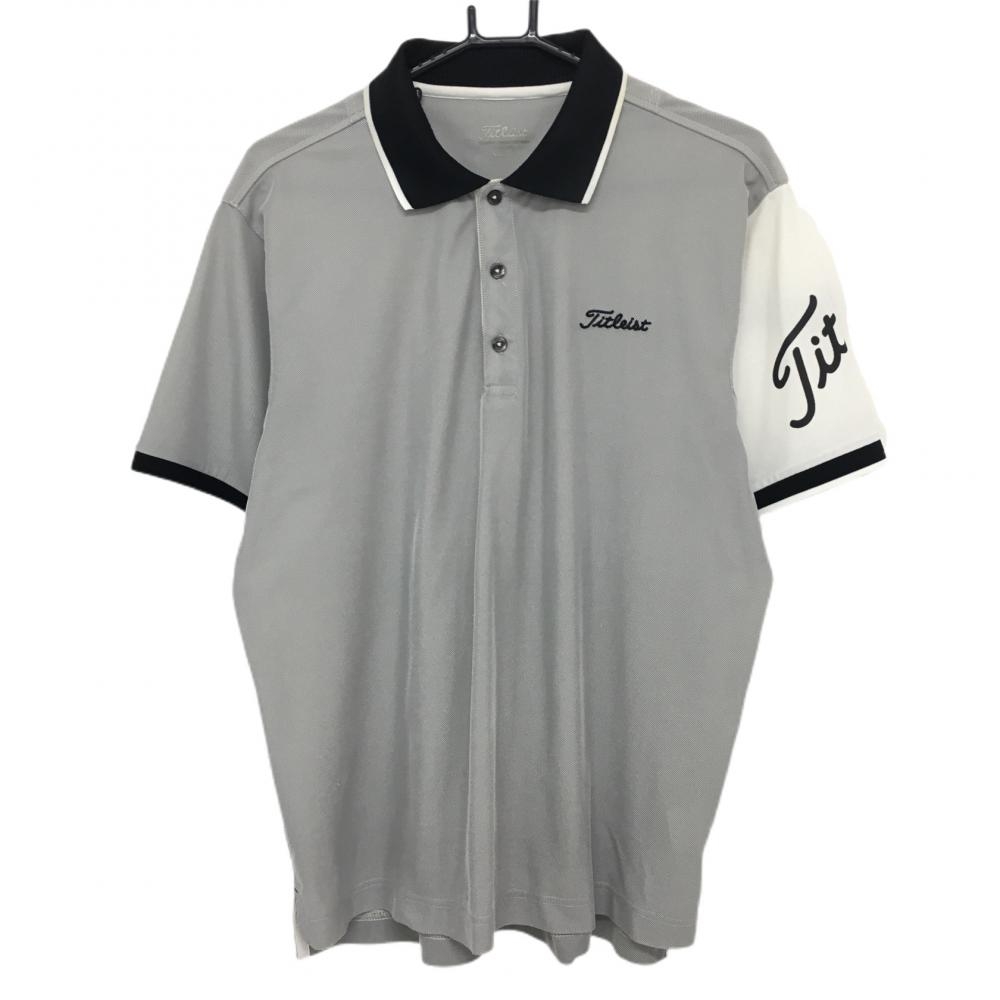 タイトリスト 半袖ポロシャツ グレー×白 袖ロゴ  メンズ LL ゴルフウェア TITLEIST 画像