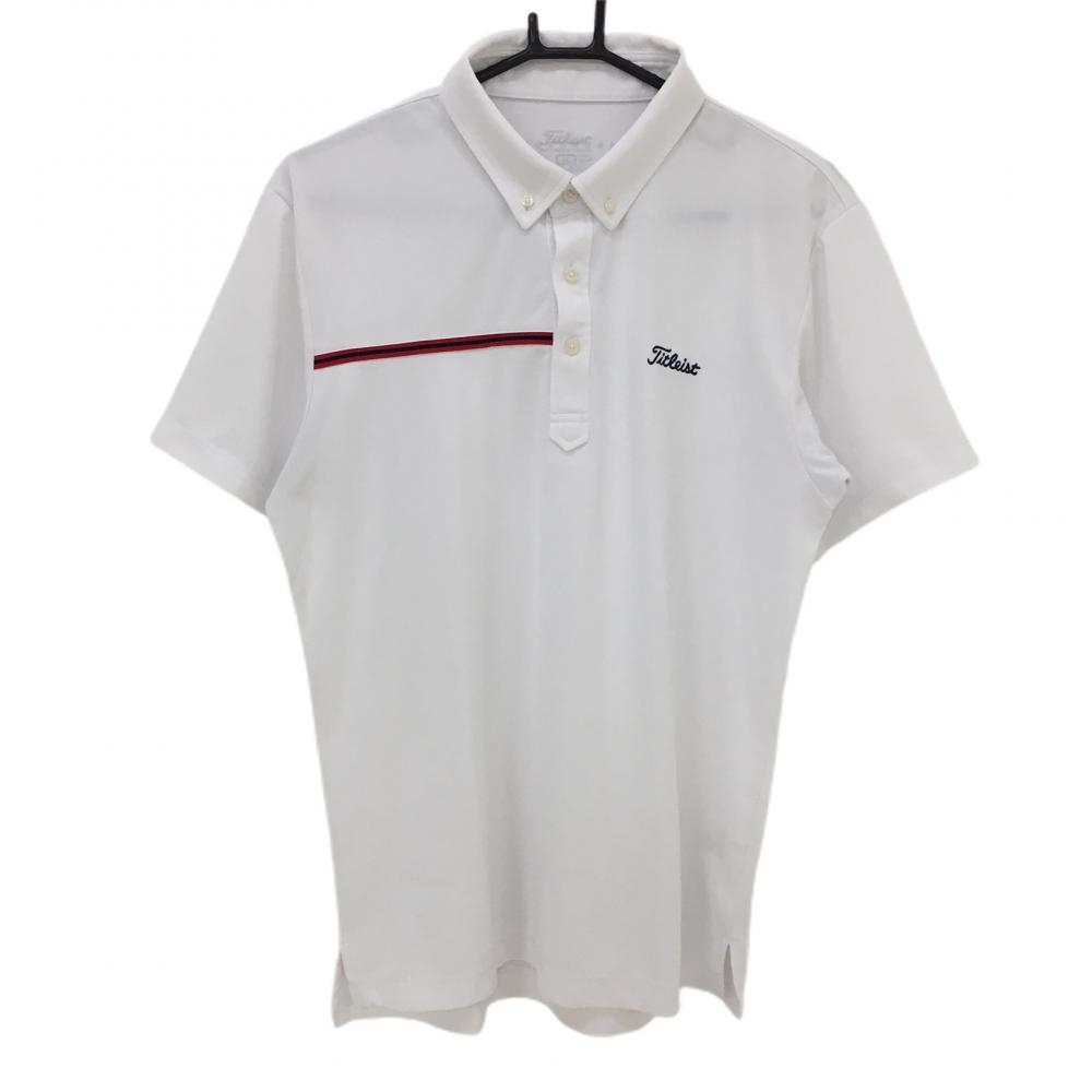 タイトリスト 半袖ポロシャツ 白×レッド 織生地 ロゴ刺しゅう  メンズ LL ゴルフウェア TITLEIST 画像