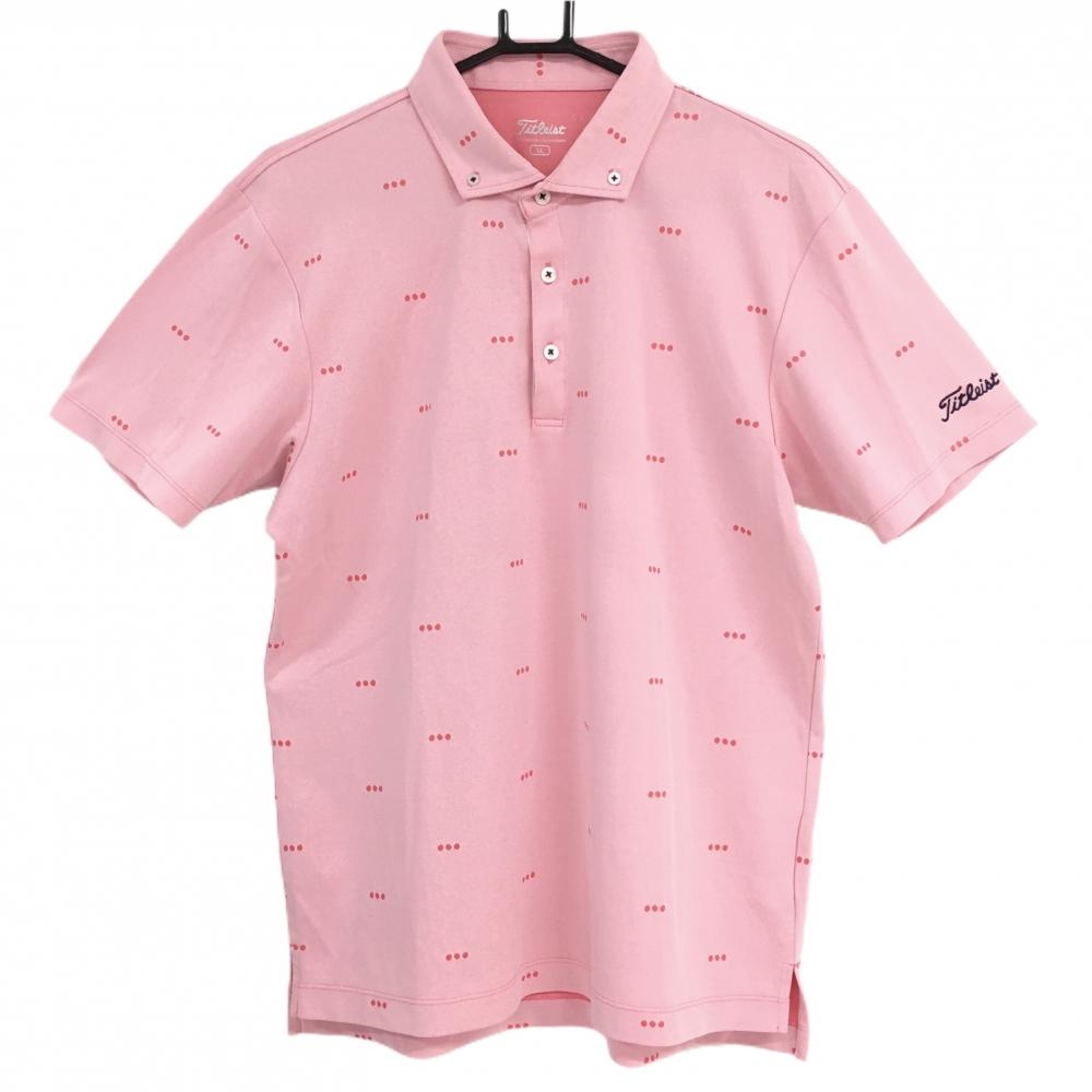 【美品】タイトリスト 半袖ポロシャツ ピンク×レッド 総柄 袖ロゴ刺しゅう メンズ LL ゴルフウェア TITLEIST