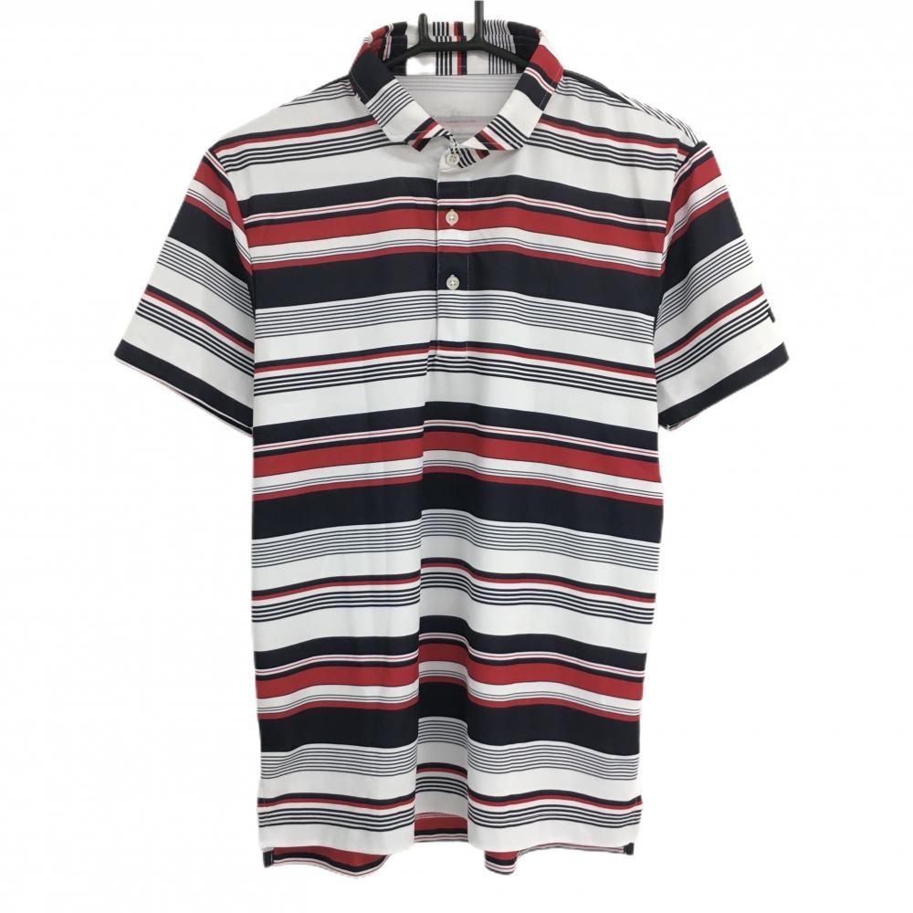 【美品】タイトリスト 半袖ポロシャツ 白×ネイビー×レッド ボーダー メンズ L ゴルフウェア TITLEIST