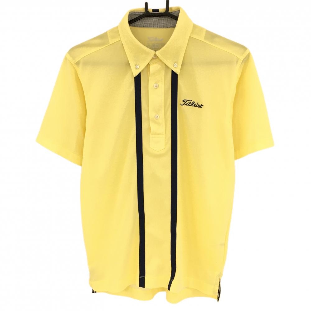 タイトリスト 半袖ポロシャツ イエロー×ネイビー ボタンダウン ネイビーライン メンズ M ゴルフウェア TITLEIST