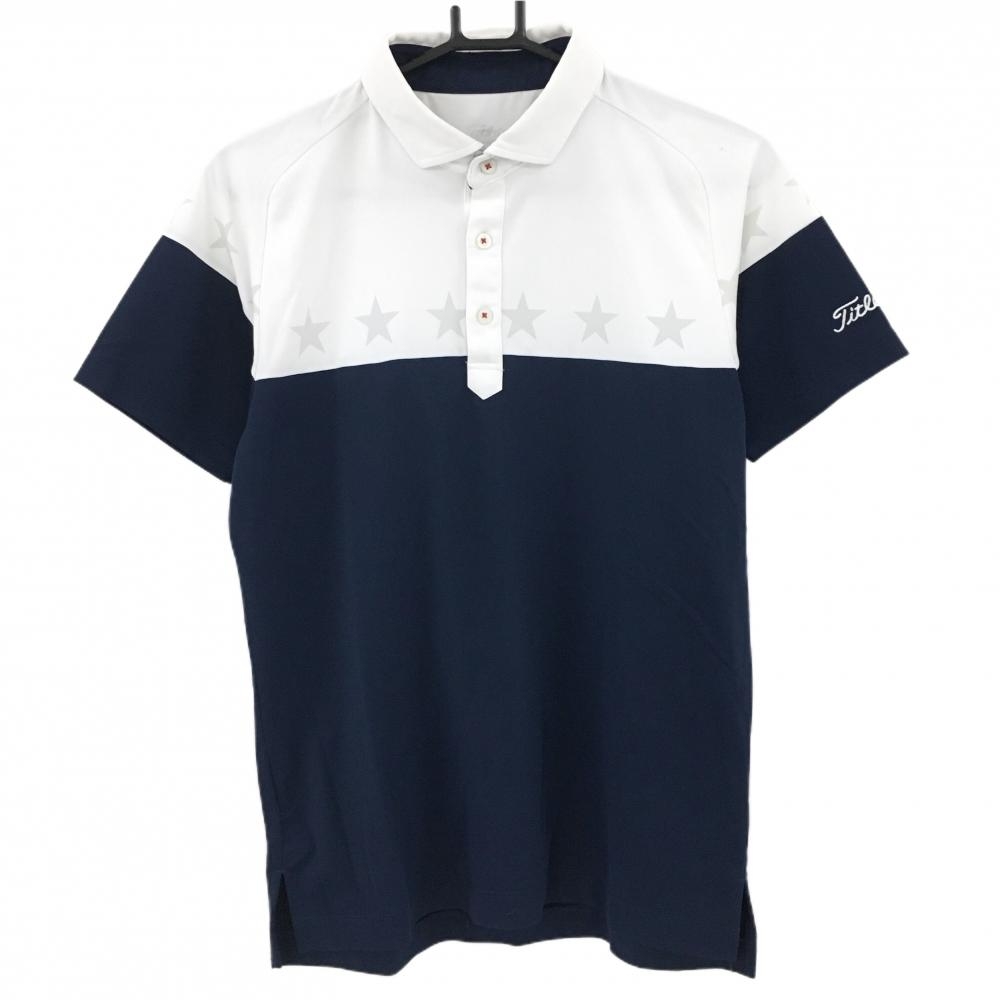 タイトリスト 半袖ポロシャツ 白×ネイビー 胸元星  メンズ M ゴルフウェア TITLEIST