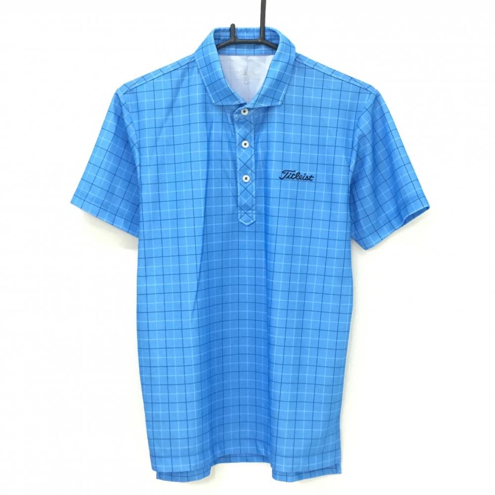 タイトリスト 半袖ポロシャツ ライトブルー 格子柄 ロゴ  メンズ M ゴルフウェア TITLEIST