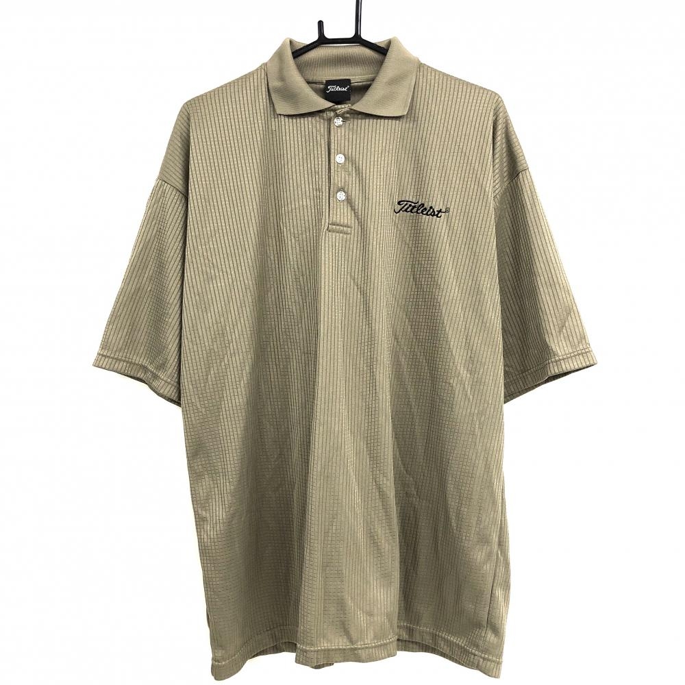 【超美品】タイトリスト 半袖ポロシャツ ライトカーキ ブロック柄織生地 フットジョイ メンズ  ゴルフウェア TITLEIST