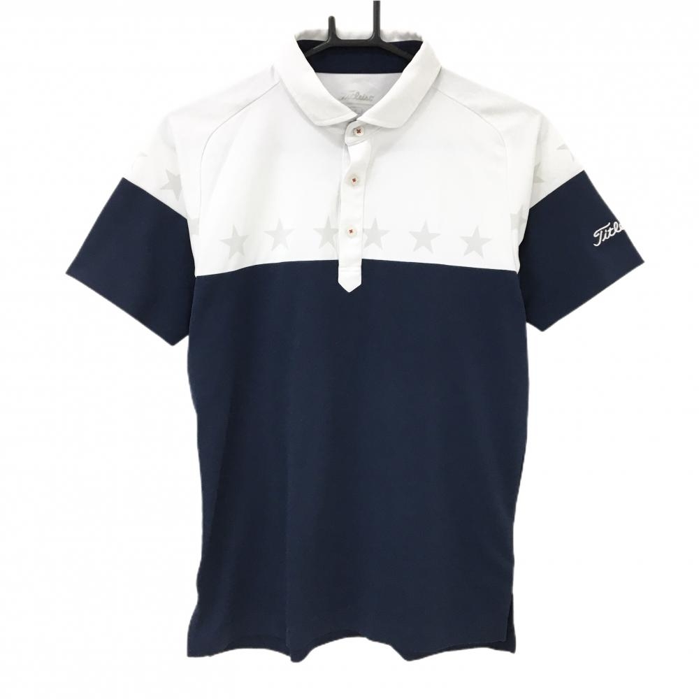 【美品】タイトリスト 半袖ポロシャツ ネイビー×白 一部星柄 ロゴ刺しゅう  メンズ M ゴルフウェア TITLEIST