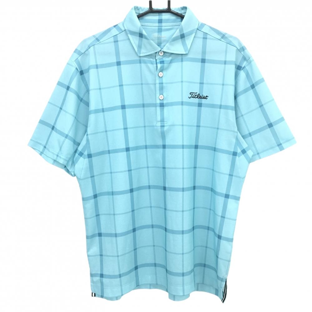 タイトリスト 半袖ポロシャツ ライトブルー×ブルー チェック柄 メンズ 3L ゴルフウェア 大きいサイズ TITLEIST