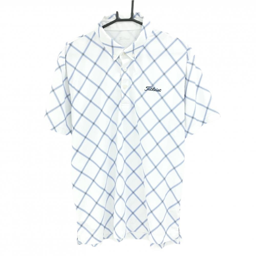 タイトリスト 半袖ポロシャツ 白×ブルー 斜め格子柄 ロゴ刺しゅう メンズ 3L ゴルフウェア 大きいサイズ TITLEIST