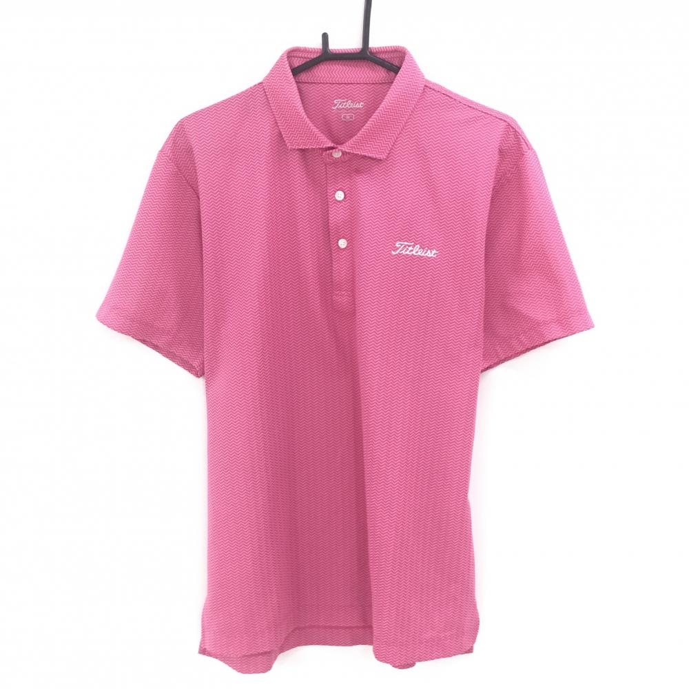 【超美品】タイトリスト 半袖ポロシャツ ピンク×白 ギザギザ ロゴ刺しゅう メンズ 3L ゴルフウェア 大きいサイズ TITLEIST
