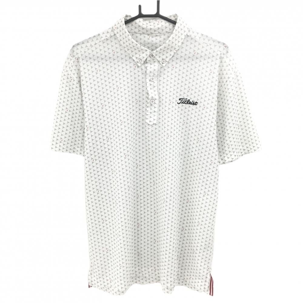 【美品】タイトリスト 半袖ポロシャツ 白×グレー 総柄 ロゴ刺しゅう メンズ 3L ゴルフウェア 大きいサイズ TITLEIST