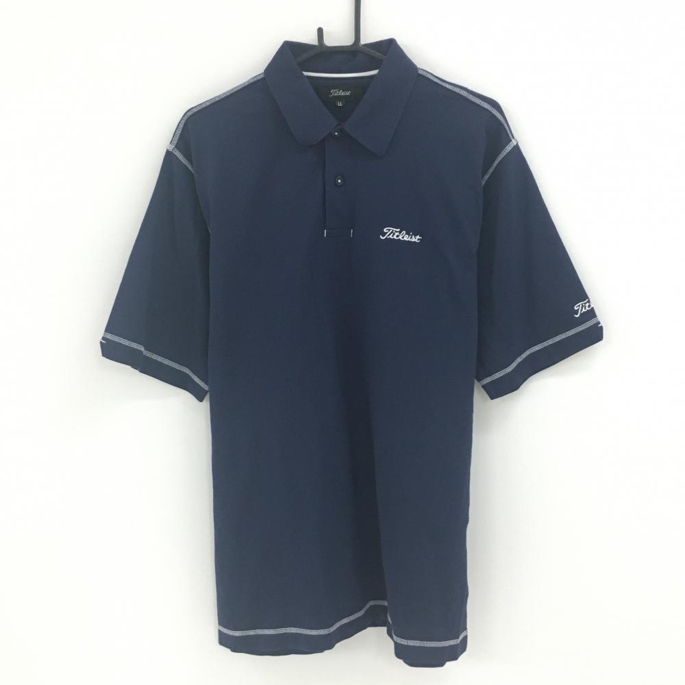 タイトリスト 半袖ポロシャツ ネイビー×白 格子織生地 ロゴ刺しゅう メンズ LL ゴルフウェア TITLEIST