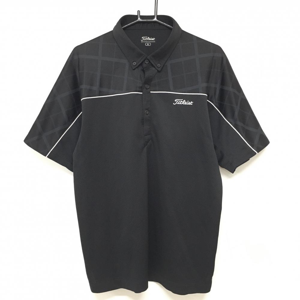 タイトリスト 半袖ポロシャツ 黒×ダークグレー ロゴ刺しゅう ボタンダウン メンズ 3L ゴルフウェア 大きいサイズ TITLEIST