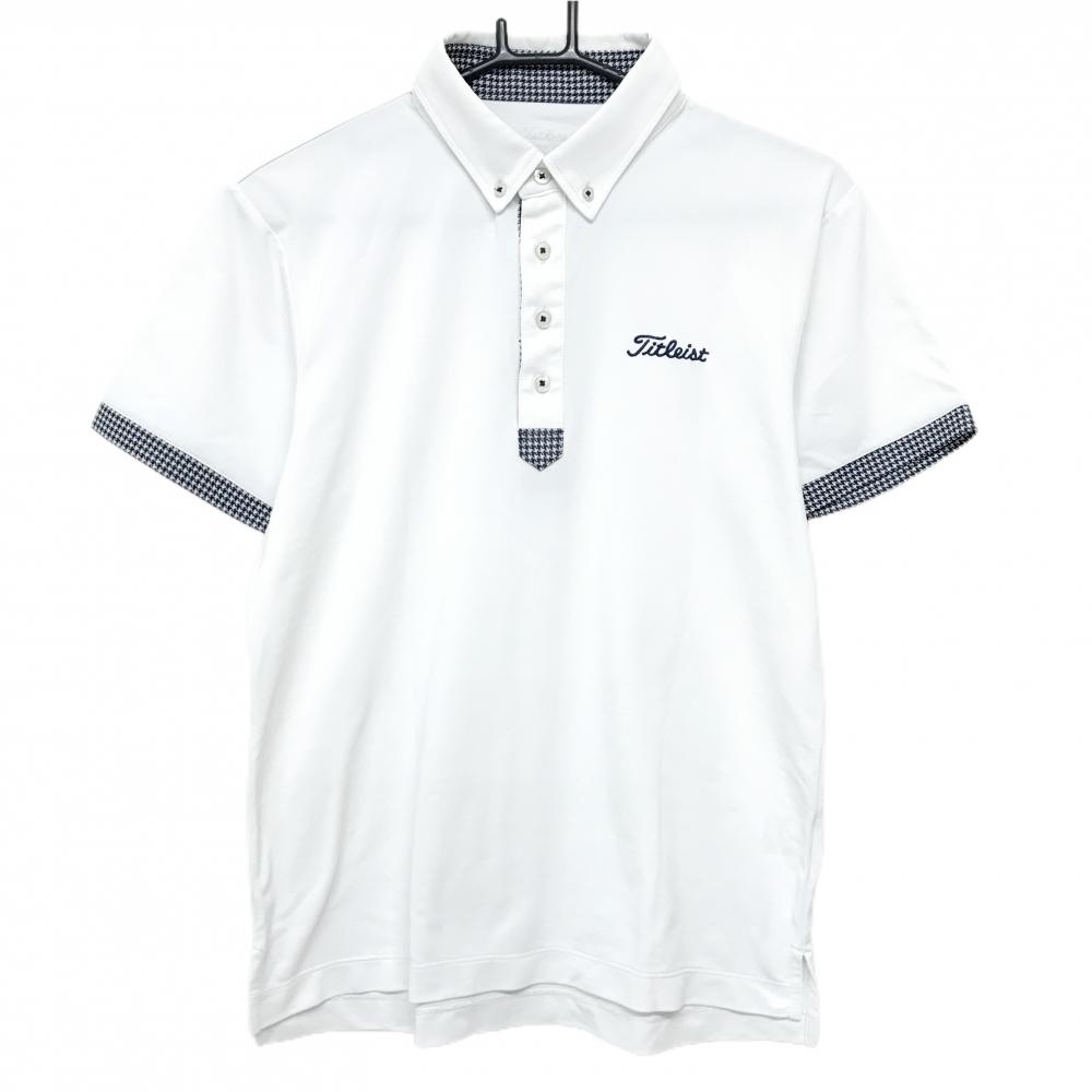 タイトリスト 半袖ポロシャツ 白×ネイビー 袖口千鳥格子 メンズ M ゴルフウェア TITLEIST